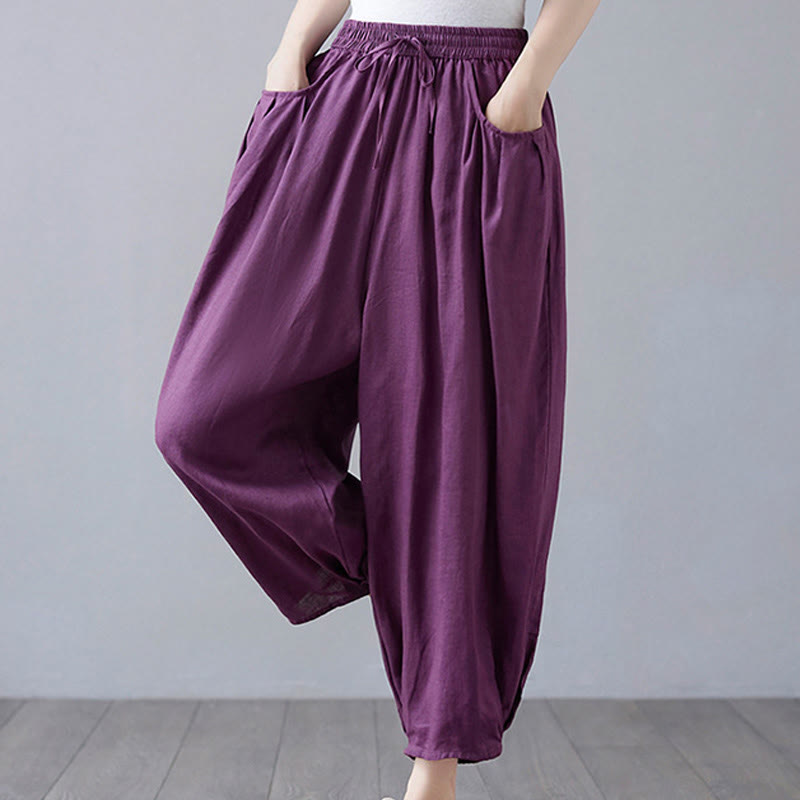 Breathable Cotton-Linen Cropped Harem Pants for Mindful Movement