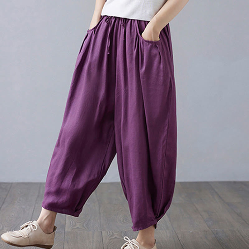 Breathable Cotton-Linen Cropped Harem Pants for Mindful Movement