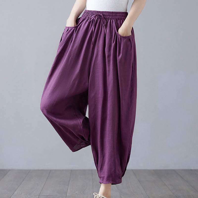 Breathable Cotton-Linen Cropped Harem Pants for Mindful Movement