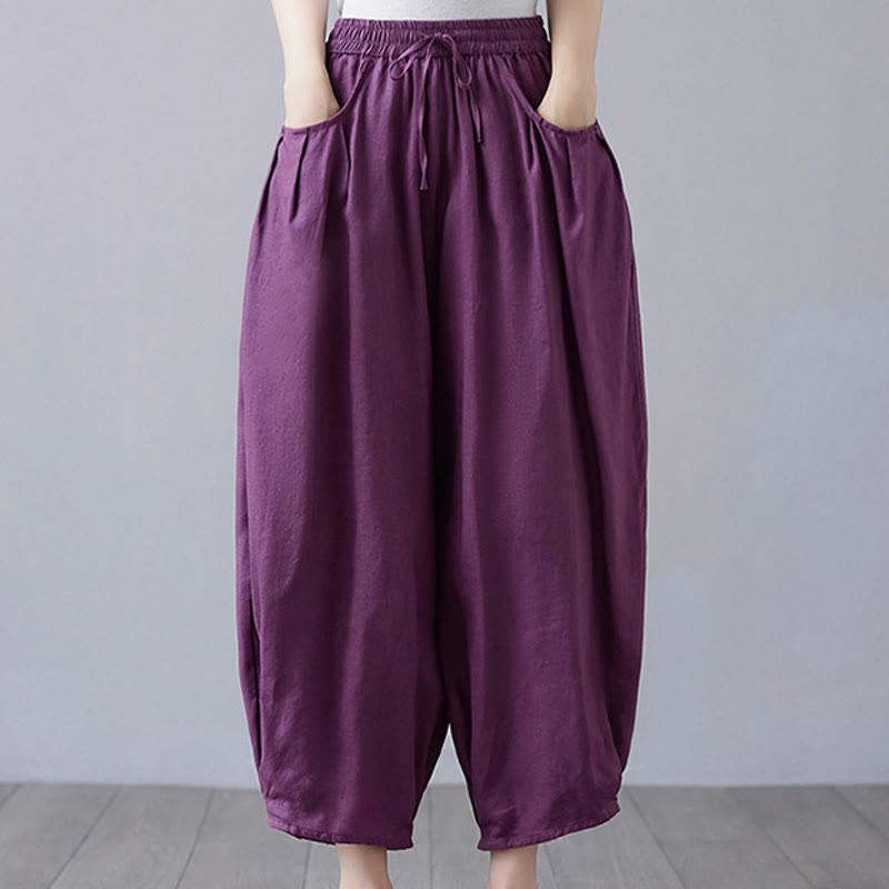 Breathable Cotton-Linen Cropped Harem Pants for Mindful Movement