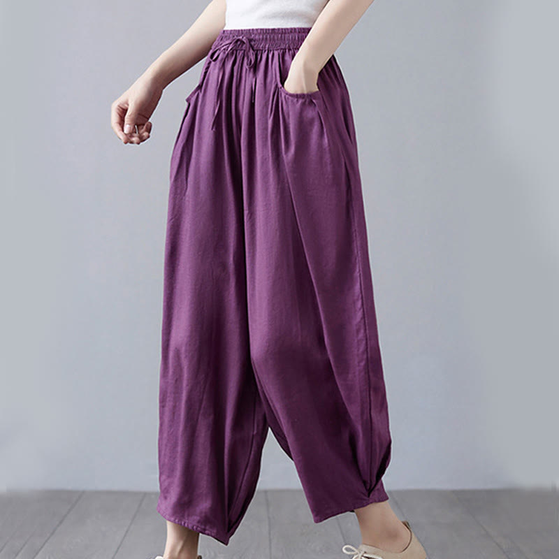 Breathable Cotton-Linen Cropped Harem Pants for Mindful Movement