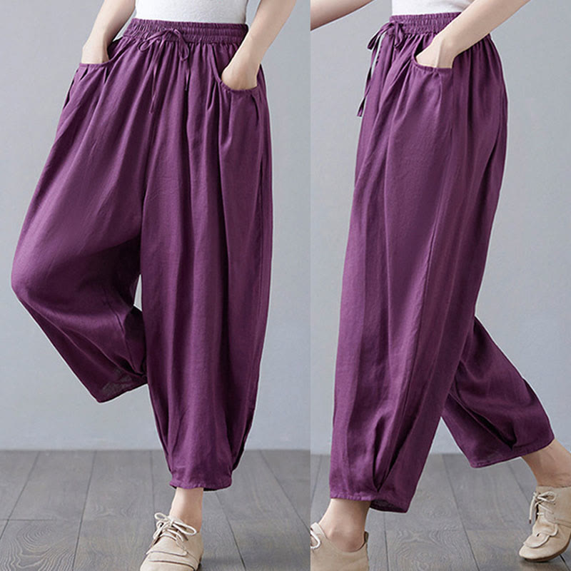 Breathable Cotton-Linen Cropped Harem Pants for Mindful Movement