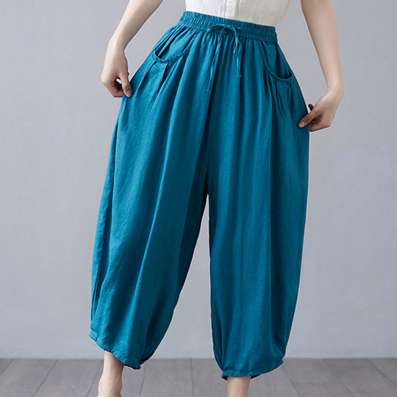 Breathable Cotton-Linen Cropped Harem Pants for Mindful Movement