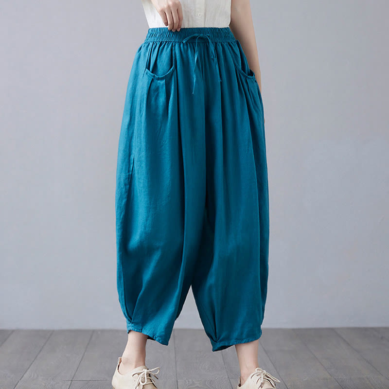 Breathable Cotton-Linen Cropped Harem Pants for Mindful Movement