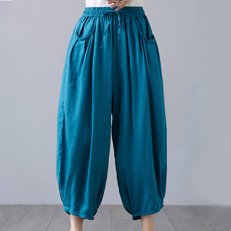 Breathable Cotton-Linen Cropped Harem Pants for Mindful Movement