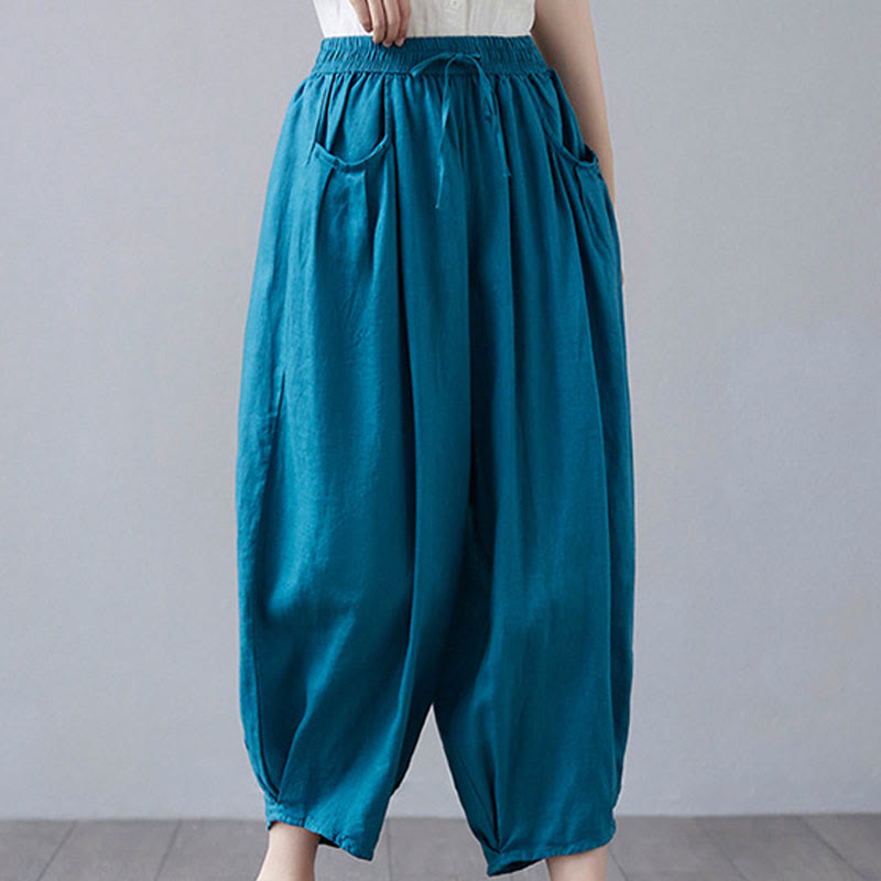 Breathable Cotton-Linen Cropped Harem Pants for Mindful Movement