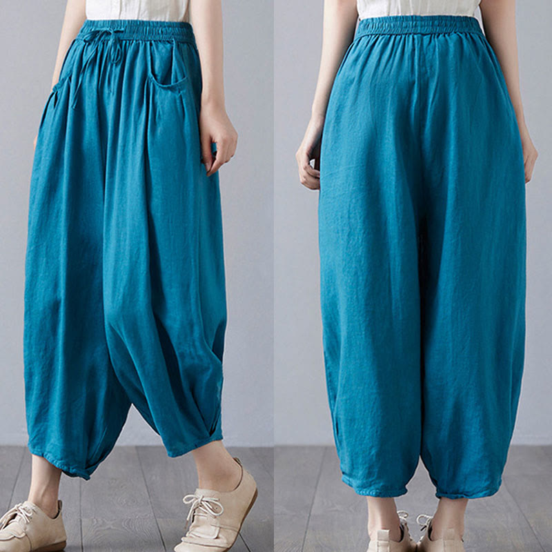 Breathable Cotton-Linen Cropped Harem Pants for Mindful Movement