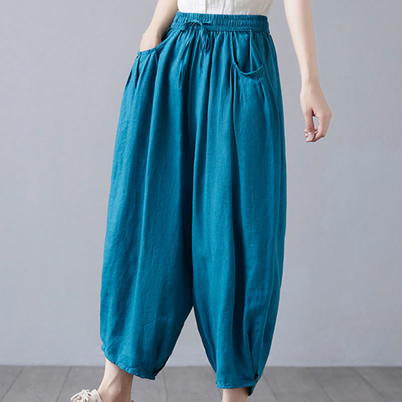 Breathable Cotton-Linen Cropped Harem Pants for Mindful Movement