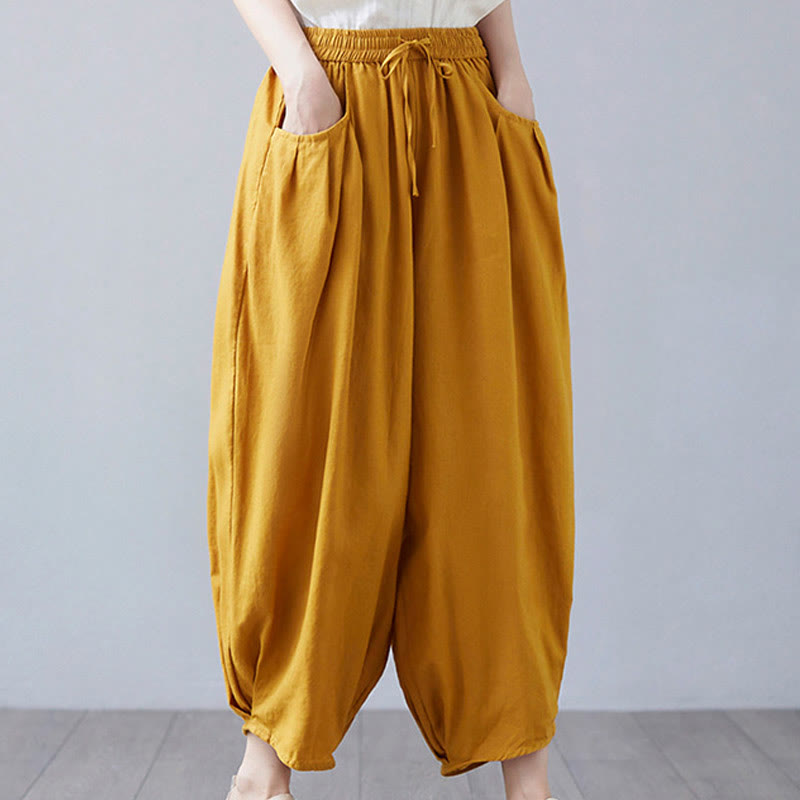 Breathable Cotton-Linen Cropped Harem Pants for Mindful Movement