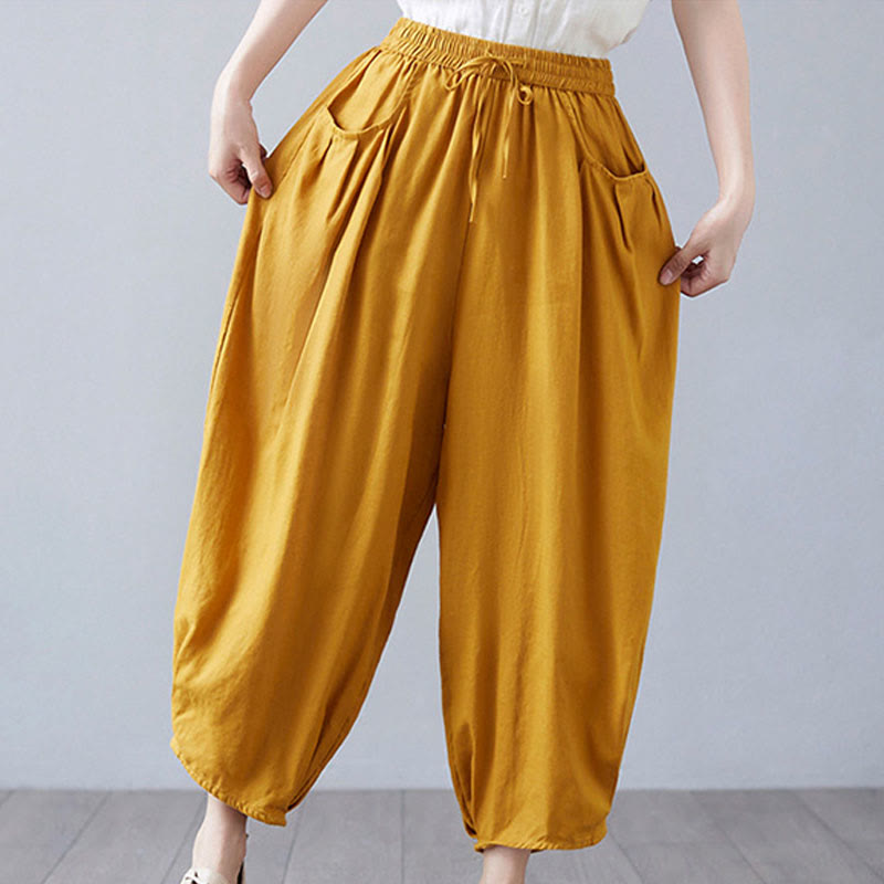 Breathable Cotton-Linen Cropped Harem Pants for Mindful Movement