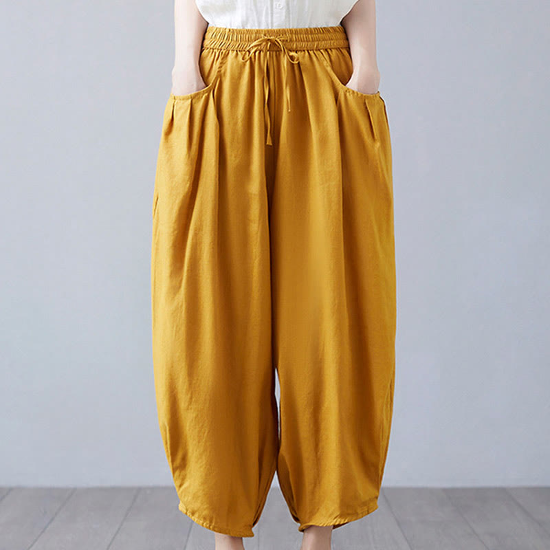 Breathable Cotton-Linen Cropped Harem Pants for Mindful Movement