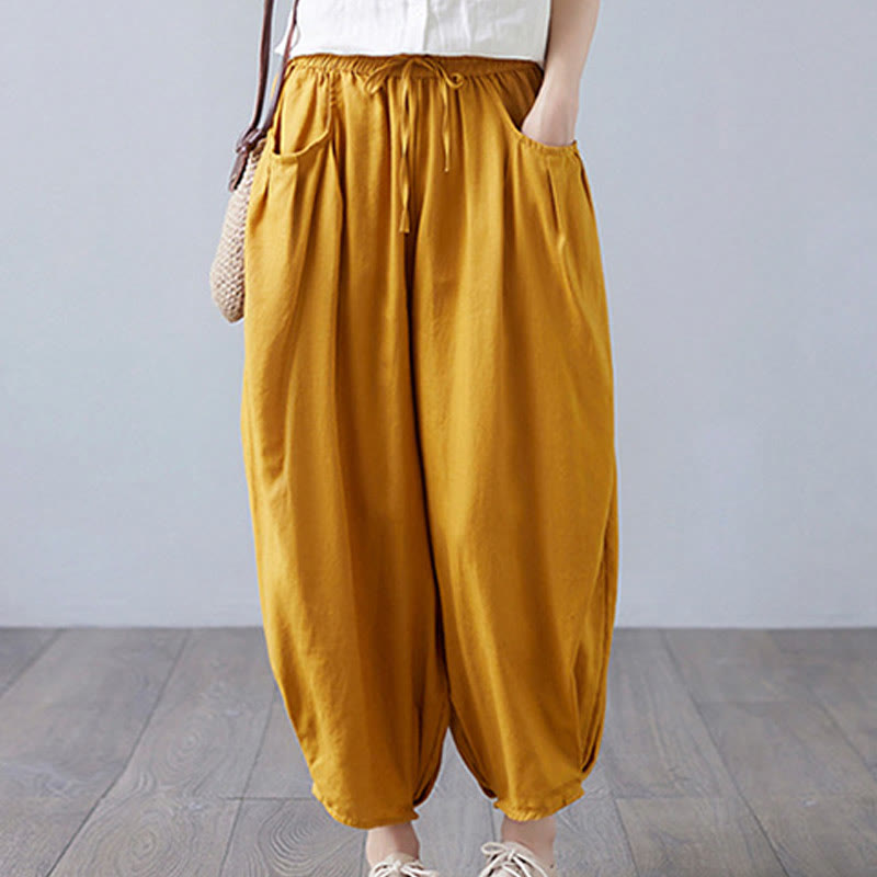 Breathable Cotton-Linen Cropped Harem Pants for Mindful Movement