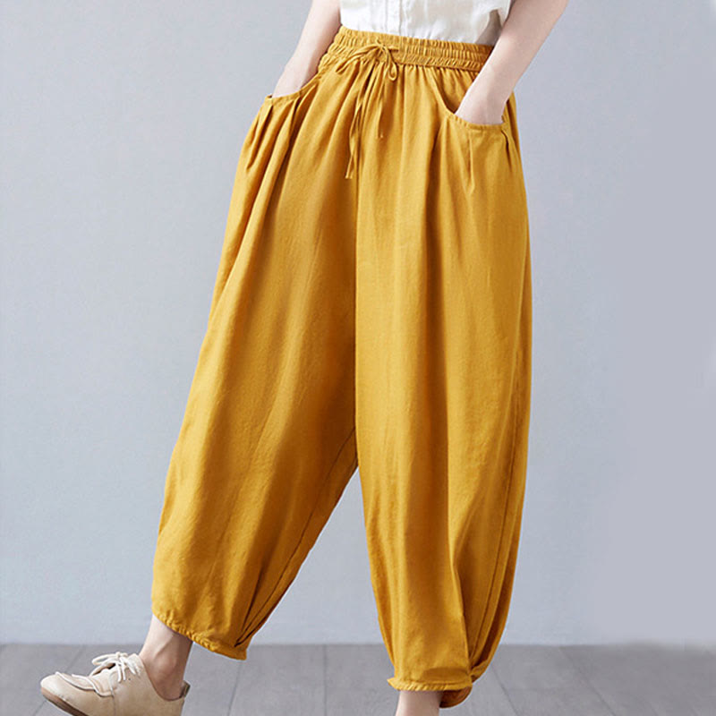 Breathable Cotton-Linen Cropped Harem Pants for Mindful Movement