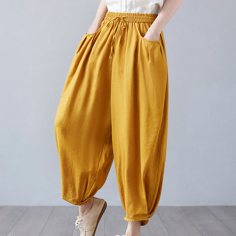 Breathable Cotton-Linen Cropped Harem Pants for Mindful Movement