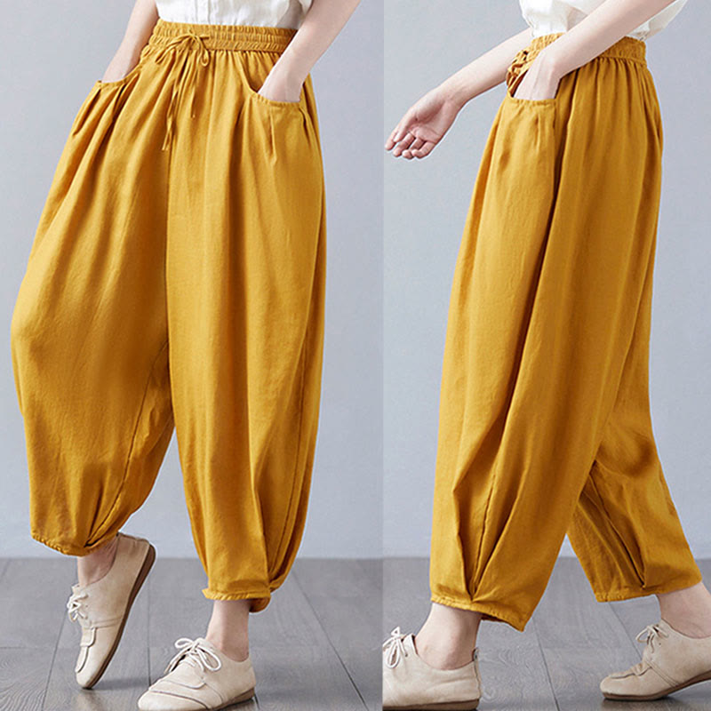 Breathable Cotton-Linen Cropped Harem Pants for Mindful Movement