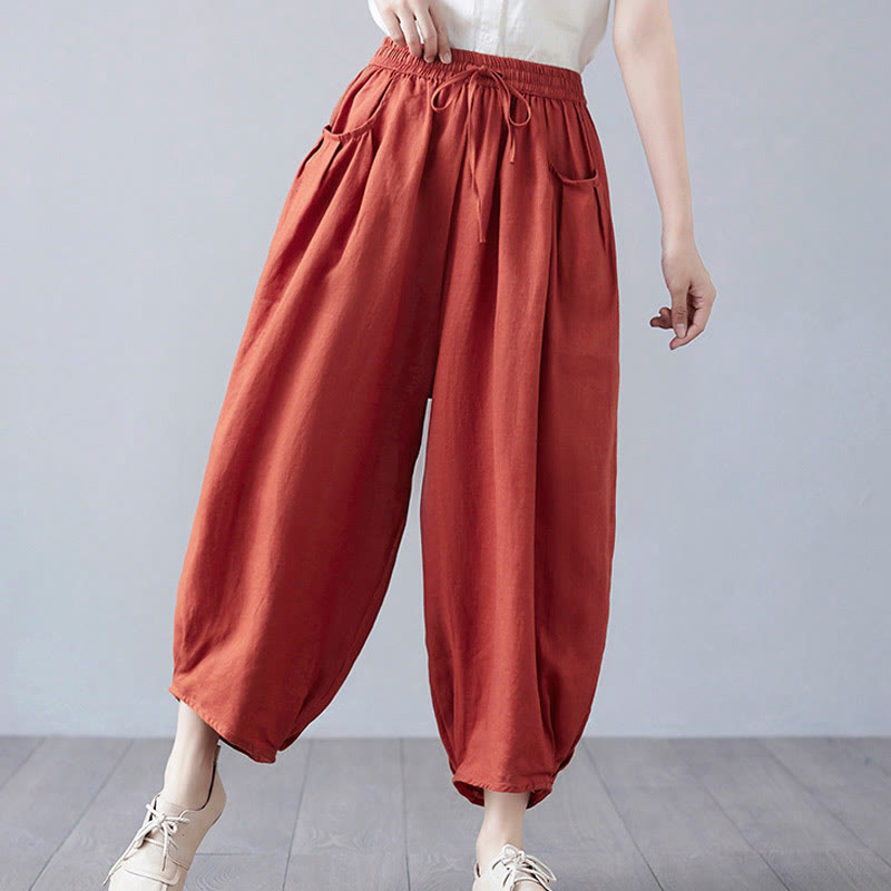 Breathable Cotton-Linen Cropped Harem Pants for Mindful Movement