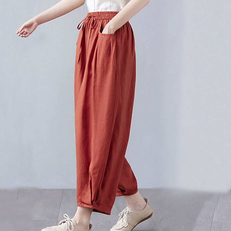 Breathable Cotton-Linen Cropped Harem Pants for Mindful Movement
