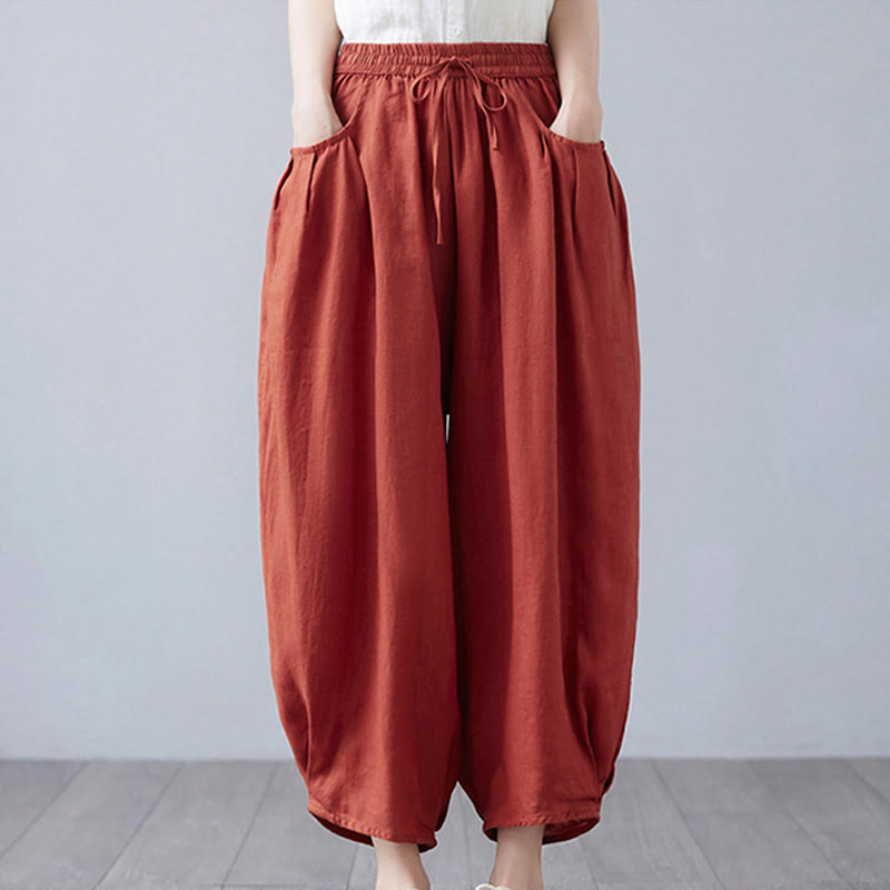 Breathable Cotton-Linen Cropped Harem Pants for Mindful Movement