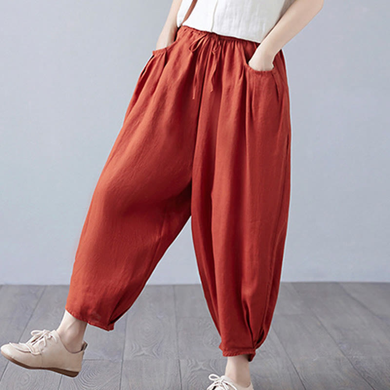 Breathable Cotton-Linen Cropped Harem Pants for Mindful Movement