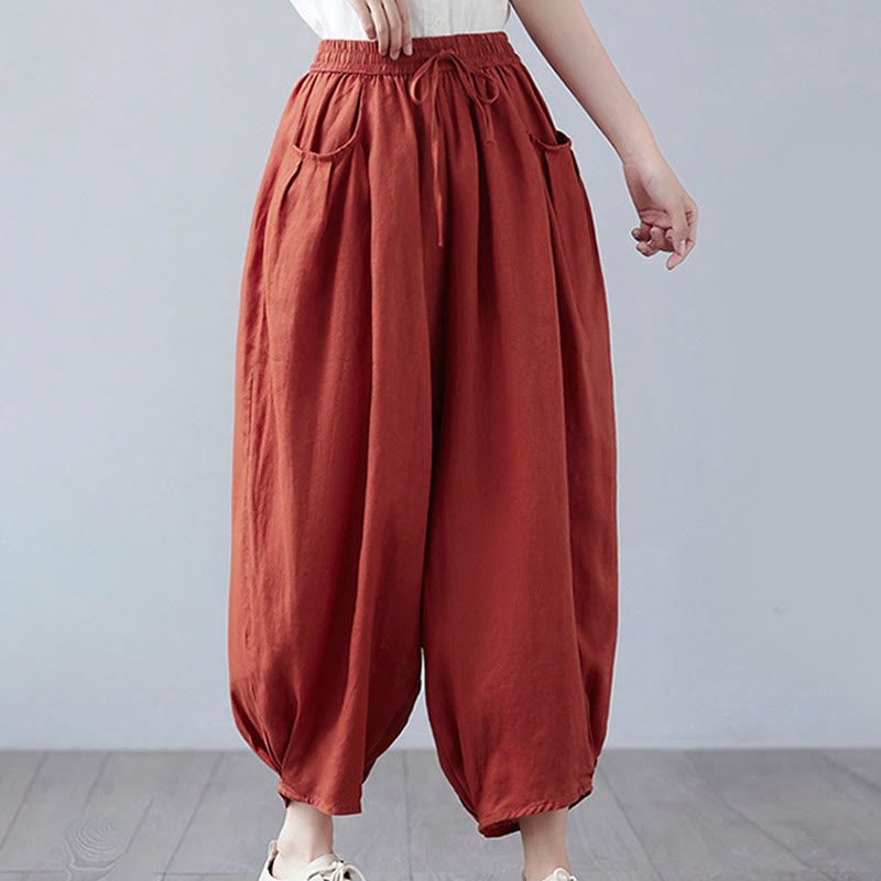 Breathable Cotton-Linen Cropped Harem Pants for Mindful Movement
