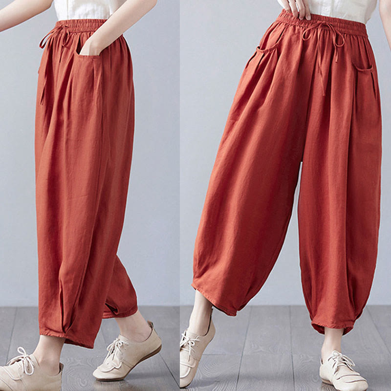 Breathable Cotton-Linen Cropped Harem Pants for Mindful Movement