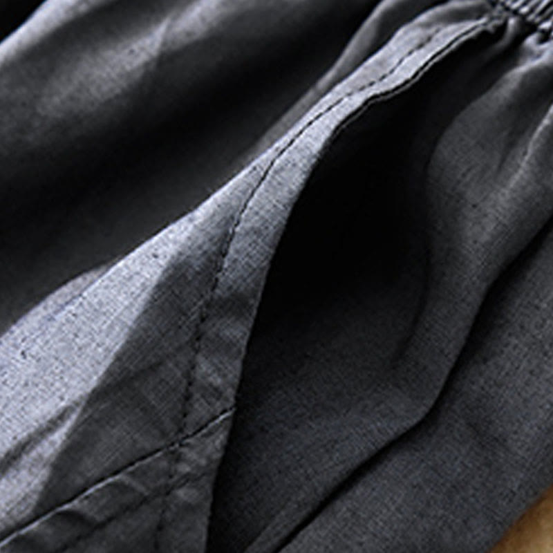 Casual Plain Cropped Pants Women's Cotton Linen Harem Pants With Pockets