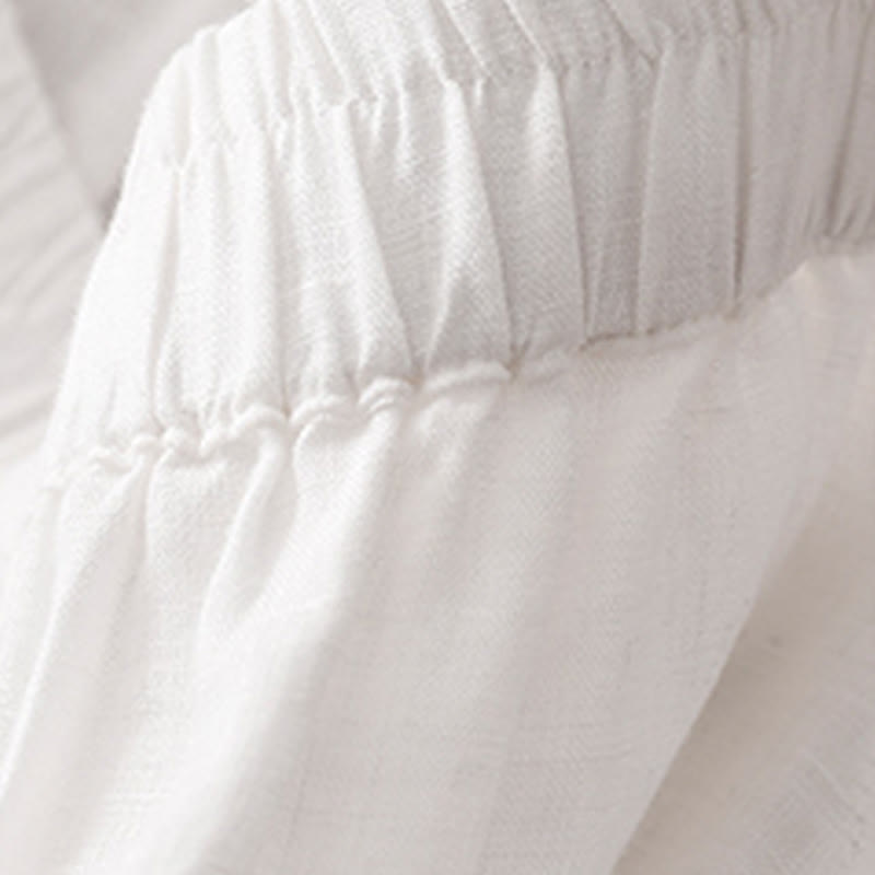 Casual Plain Cropped Pants Women's Cotton Linen Harem Pants With Pockets