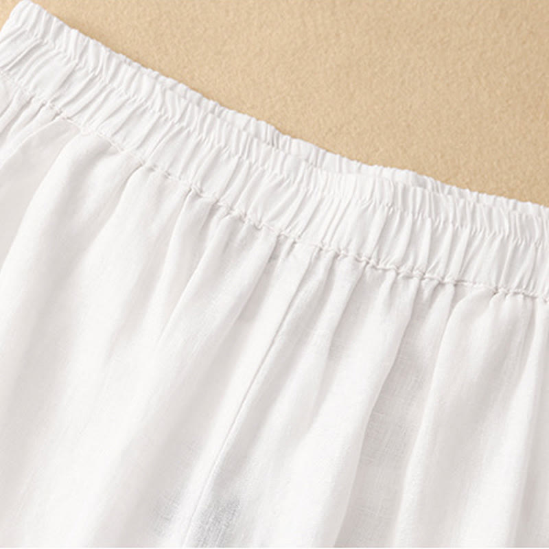 Casual Plain Cropped Pants Women's Cotton Linen Harem Pants With Pockets