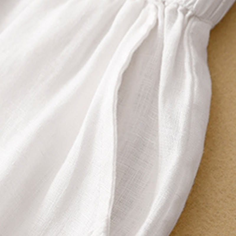 Casual Plain Cropped Pants Women's Cotton Linen Harem Pants With Pockets