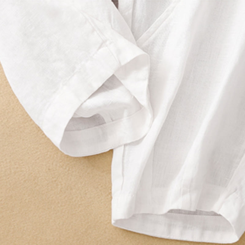 Casual Plain Cropped Pants Women's Cotton Linen Harem Pants With Pockets