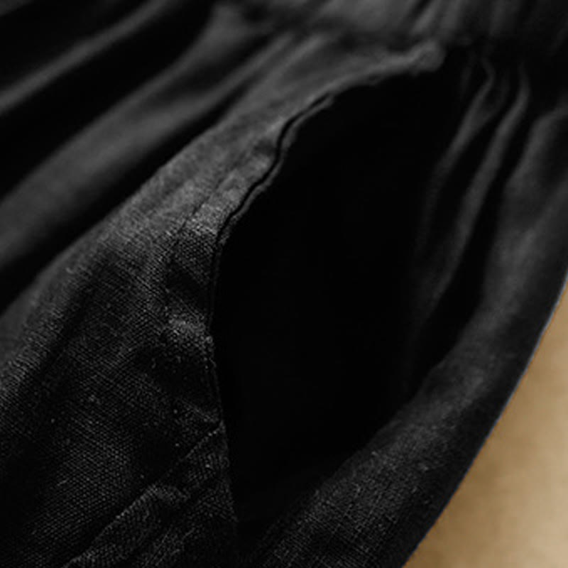 Casual Plain Cropped Pants Women's Cotton Linen Harem Pants With Pockets