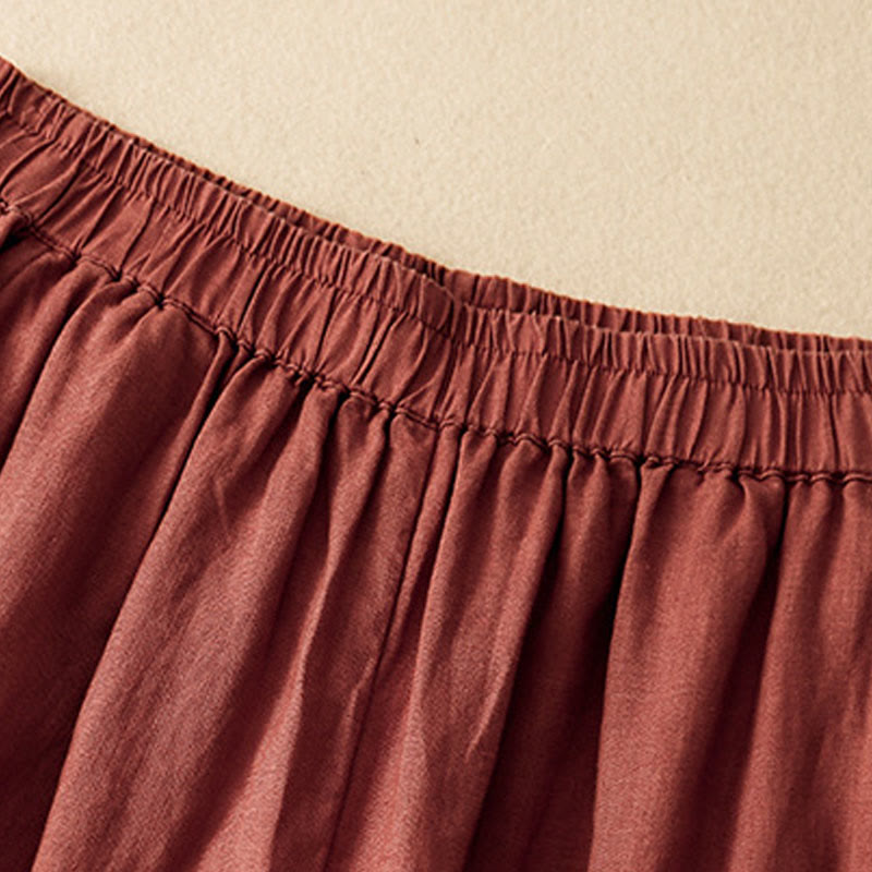 Casual Plain Cropped Pants Women's Cotton Linen Harem Pants With Pockets