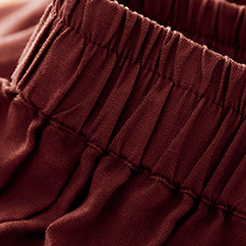 Casual Plain Cropped Pants Women's Cotton Linen Harem Pants With Pockets