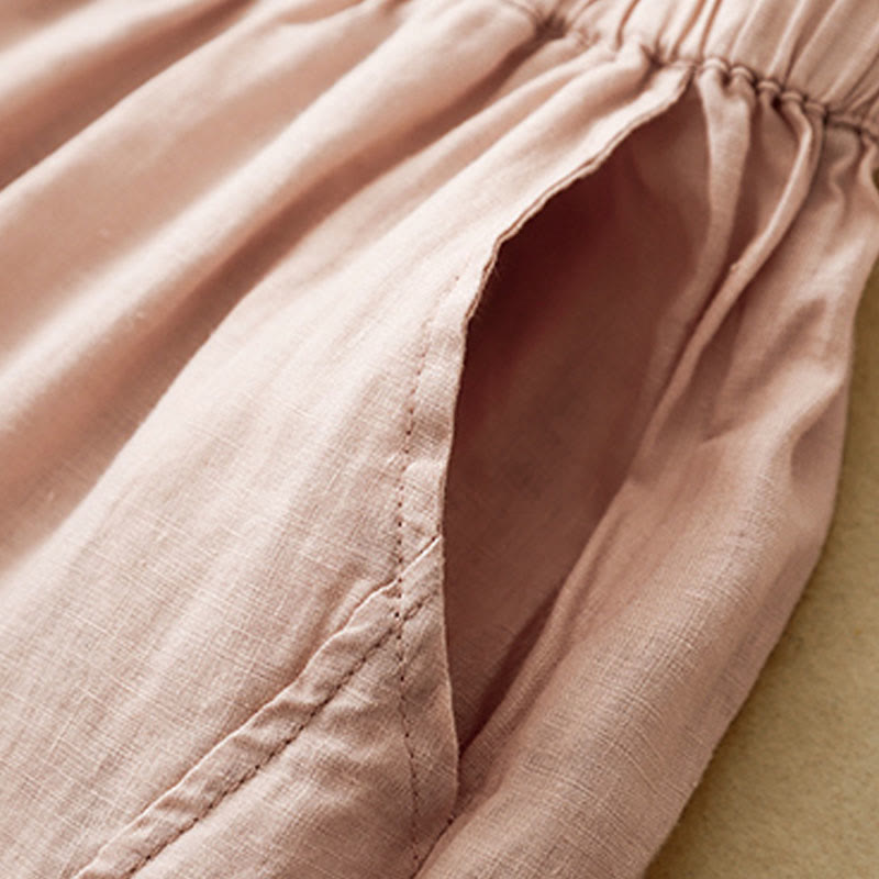 Casual Plain Cropped Pants Women's Cotton Linen Harem Pants With Pockets