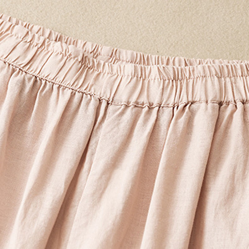 Casual Plain Cropped Pants Women's Cotton Linen Harem Pants With Pockets