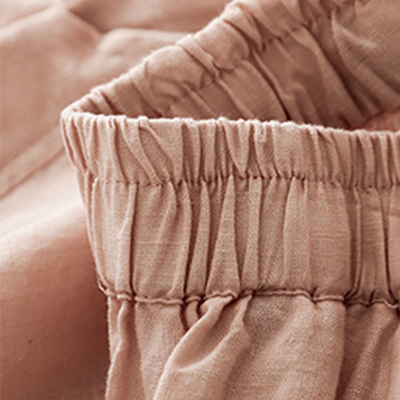 Casual Plain Cropped Pants Women's Cotton Linen Harem Pants With Pockets