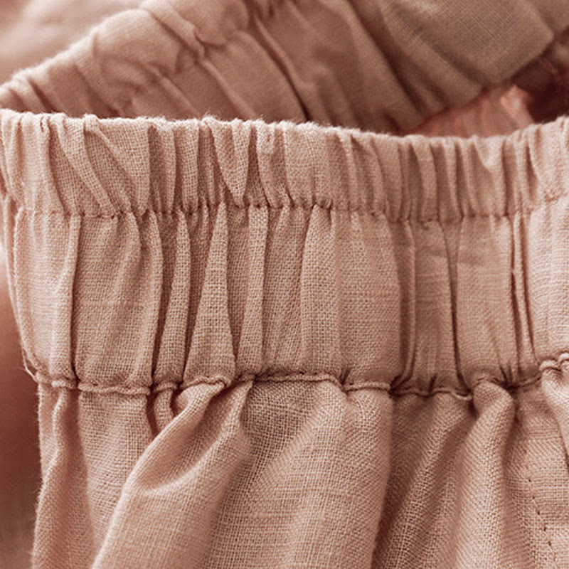 Casual Plain Cropped Pants Women's Cotton Linen Harem Pants With Pockets