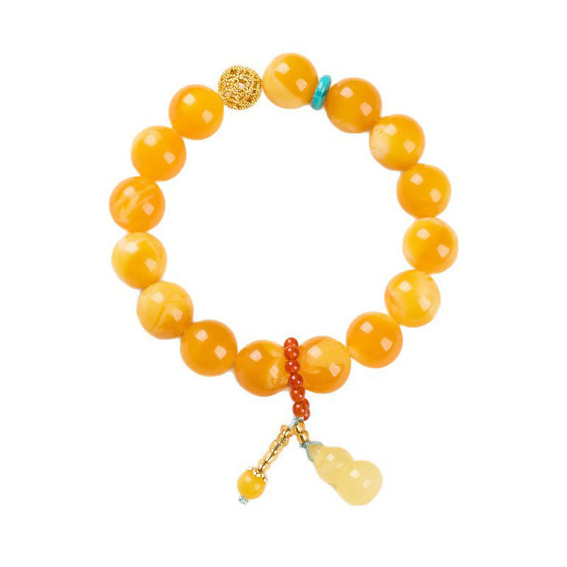 Multilayer Amber & Red Agate Wu Lou Gourd Bracelet: Anchor for Grounded Confidence