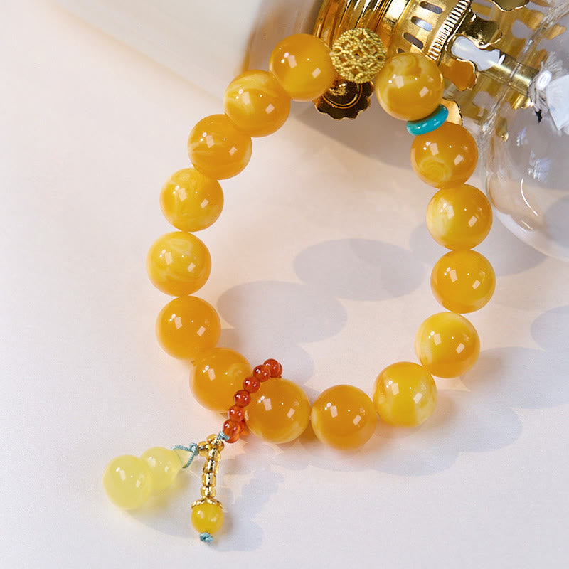 Multilayer Amber & Red Agate Wu Lou Gourd Bracelet: Anchor for Grounded Confidence