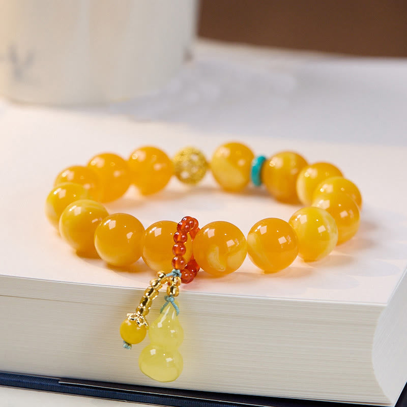 Multilayer Amber & Red Agate Wu Lou Gourd Bracelet: Anchor for Grounded Confidence