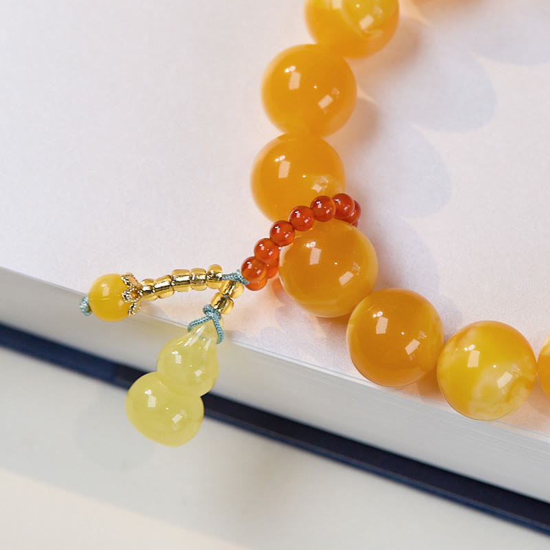 Multilayer Amber & Red Agate Wu Lou Gourd Bracelet: Anchor for Grounded Confidence