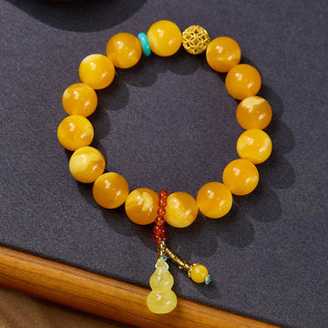 Multilayer Amber & Red Agate Wu Lou Gourd Bracelet: Anchor for Grounded Confidence