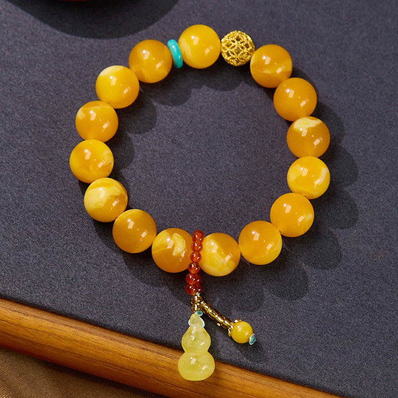 Multilayer Amber & Red Agate Wu Lou Gourd Bracelet: Anchor for Grounded Confidence