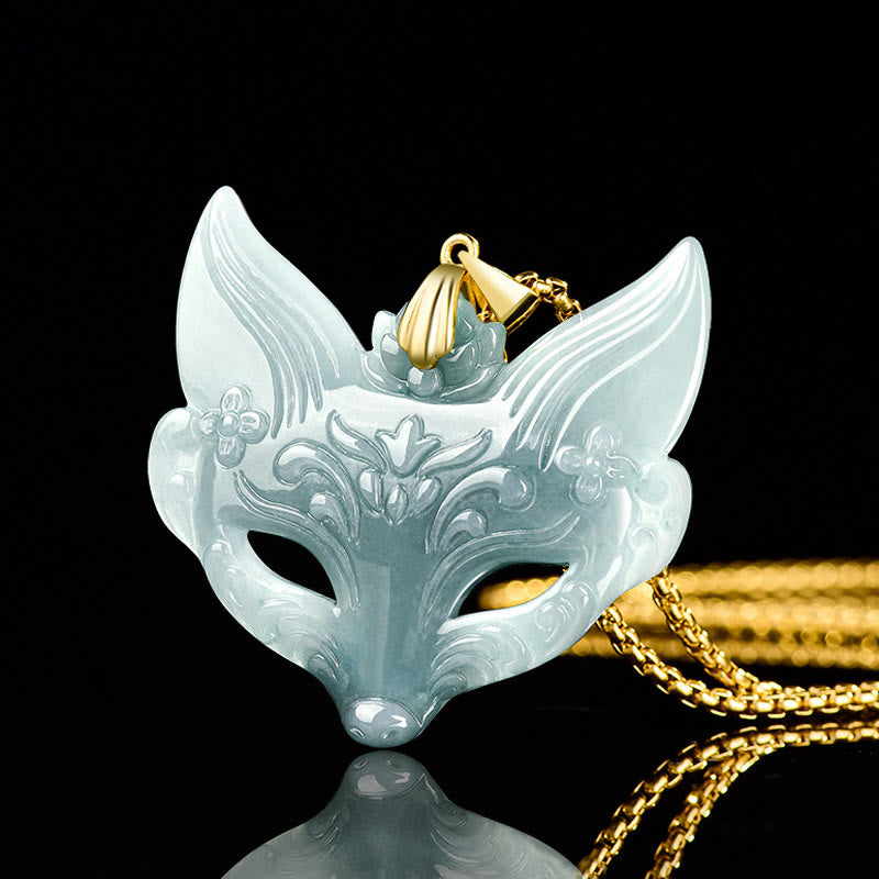 Fox Mask Jade Titanium Steel Necklace Luck Pendant