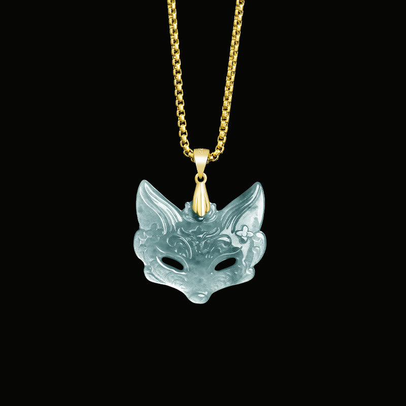 Fox Mask Jade Titanium Steel Necklace Luck Pendant