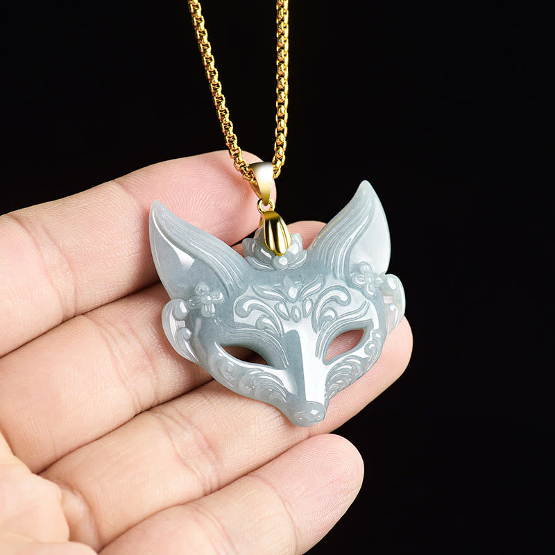 Fox Mask Jade Titanium Steel Necklace Luck Pendant