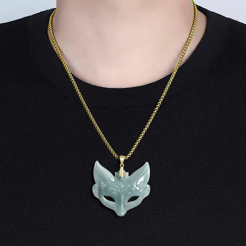 Fox Mask Jade Titanium Steel Necklace Luck Pendant