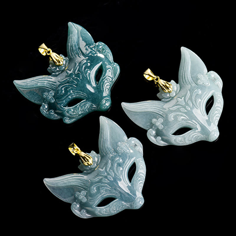 Fox Mask Jade Titanium Steel Necklace Luck Pendant