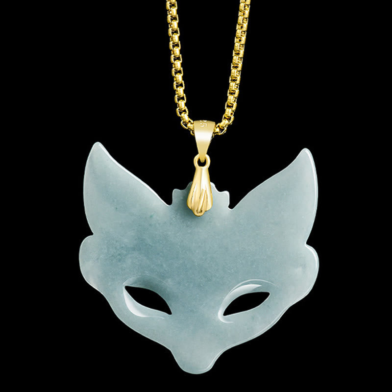 Fox Mask Jade Titanium Steel Necklace Luck Pendant
