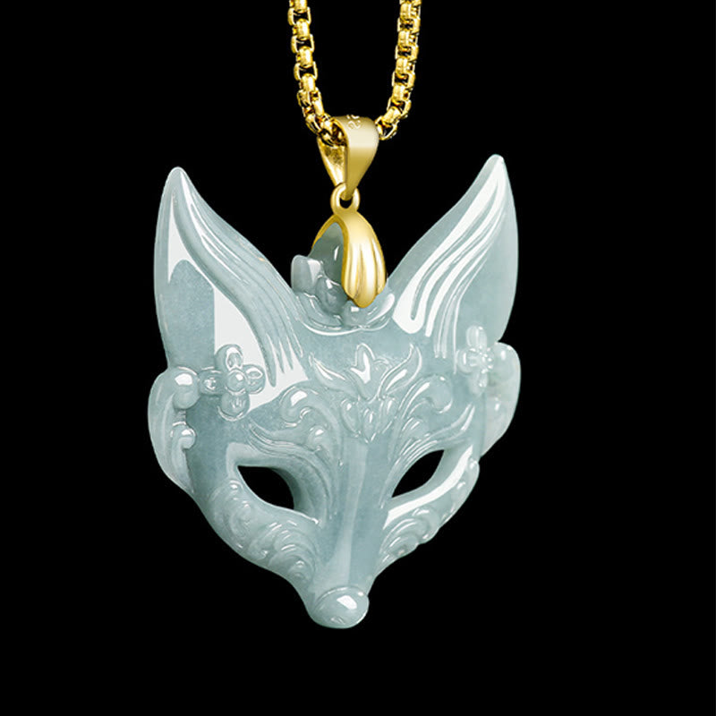 Fox Mask Jade Titanium Steel Necklace Luck Pendant